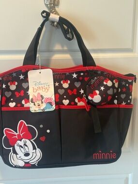 Disney Baby Minnie Mouse Diaper Tote in Black, Red & White nwt